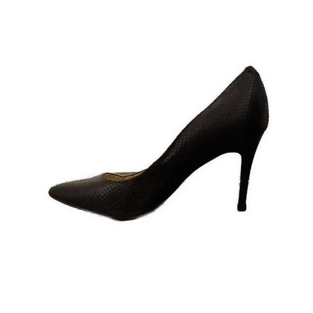 marc fisher Solid Black Darren Vegan Faux Snakeskin Pointed Toe Stilettos Pumps